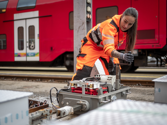 Denise am Weichenmotor